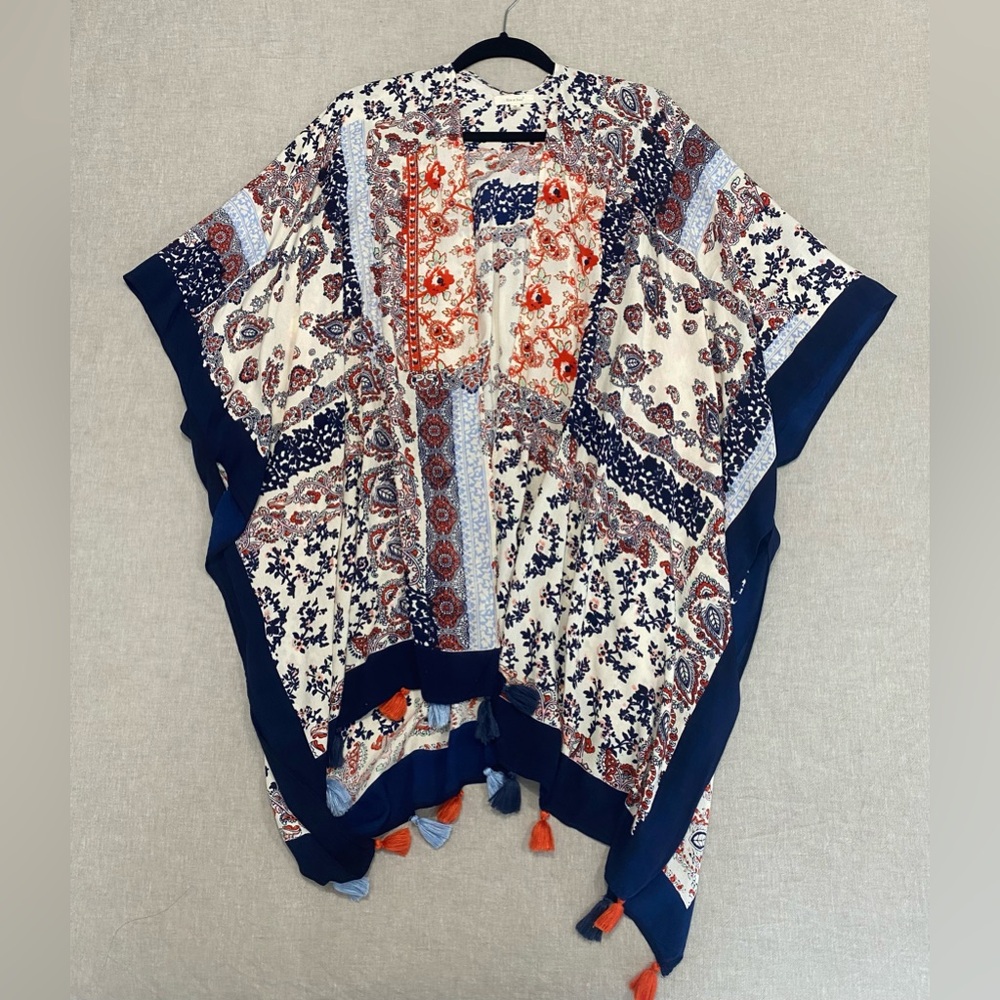 Sim & Sam Bohemian Navy floral Kimono, Suit Coverup Cardigan Swimwear One Size